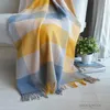 Wolldecke 130x170 cm Karomuster Beige Creme Gelb Blau Produktbild-Vorschau