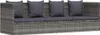 A gray rattan sofa with dark gray cushions. Podgląd zdjęcia produktu