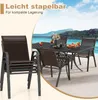 Outdoor patio furniture set with chairs and a table set against a scenic water background. Podgląd zdjęcia produktu