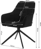 A black armchair with dimensions indicated by white lines and text. Produktbild-Vorschau