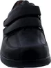 A close-up, front-facing view of a black leather shoe with two velcro straps. Produktbild-Vorschau