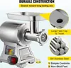 A stainless steel meat grinder with close-ups highlighting its features and durable construction. Náhľad obrázku produktu