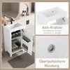 A bathroom vanity with a sink and storage, shown with close-ups of its features. Produktbild-Vorschau
