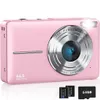 A pink digital camera is shown from the front, with accessories at the bottom. Produktbild-Vorschau