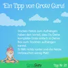 A cartoon guru meditating in front of text about drying nets. Produktbild-Vorschau