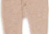 A close-up view of a beige baby overall, showing the texture of the fabric and a wooden button. Produktbild-Vorschau