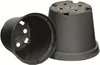 Two black plastic plant pots are shown against a white background. One pot is upright and viewed from the side, while the other is tilted and viewed from the inside. Produktbild-Vorschau