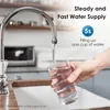 A hand holding a glass of water under a faucet in a kitchen sink. Anteprima dell’immagine prodotto