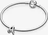 A silver Pandora bracelet with an 'A' charm and a clasp with the Pandora logo. Podgląd zdjęcia produktu
