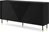 A black sideboard with a geometric patterned front and gold-tipped legs, presented on a white background. Produktbild-Vorschau