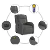 A collage of images showing a dark gray fabric massage chair and its features. Anteprima dell’immagine prodotto