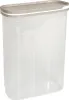 A clear studio shot of a transparent food storage container with a beige lid. Produktbild-Vorschau