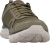 A close-up, front-facing view of a single olive and black Skechers sneaker against a white background. Produktbild-Vorschau