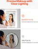 A split image showing a woman applying makeup in front of two different mirrors, one backlit and front-lit, and the other only front-lit, with text explaining the benefits of each lighting setup. Náhled obrázku produktu