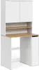 A white and wood-colored desk with a hutch and storage cabinet. Produktbild-Vorschau