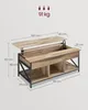 A diagram showing the dimensions and weight capacity of a lift-top coffee table. Náhled obrázku produktu