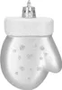 A silver Christmas ornament shaped like a mitten with glitter accents. Produktbild-Vorschau