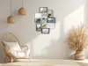 A living room scene with a chair, lamps, and a photo frame collage on the wall. Náhled obrázku produktu