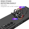 A black phone case with a ring stand attached, shown on a black phone. Produktbild-Vorschau