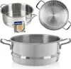 A collage of a stainless steel steamer insert and pot. Produktbild-Vorschau