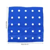 A blue square cushion with a grid of white circles, with dimensions indicated. Náhľad obrázku produktu