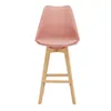 A pink bar stool with a wooden base is shown against a white background. Náhled obrázku produktu