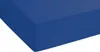 A close-up view of a blue fitted sheet, showing the texture and corner. Produktbild-Vorschau
