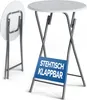 A white folding high table with a blue sign attached to its legs. Produktbild-Vorschau