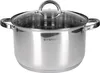A stainless steel pot with a glass lid and handles, shown from the front. Voir les images du produit