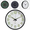 A collage of images showing a round wall clock from different angles, including the front, back, and a close-up of the face. Voir les images du produit