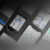 A collage of screenshots from a cycling computer and smartphone apps, displaying various data and navigation interfaces. Produktbild-Vorschau