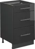 A dark gray kitchen base cabinet with three drawers, shown from a three-quarter front view against a white background. Voir les images du produit