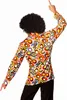 A person wearing a colorful 70s-style shirt and an afro wig, seen from the back, dancing. Podgląd zdjęcia produktu