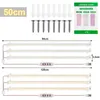 Product image showing LED grow lights with accessories and dimensions. Produktbild-Vorschau