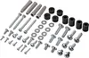A collection of hardware, including screws, wall plugs, washers, and spacers, arranged on a white background. Anteprima dell’immagine prodotto