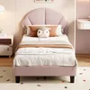 Lit enfant UnboxG 90 x 190 cm en velours rose rembourré – Voir les images du produit 7