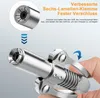 A hand is holding a metal grease gun coupler with a spring mechanism. Produktbild-Vorschau