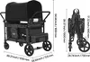 A size chart showing the dimensions of a folded and unfolded stroller wagon, with measurements in inches and millimeters. Voir les images du produit