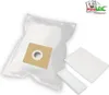 A vacuum cleaner bag and filters are displayed on a white background. Produktbild-Vorschau