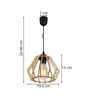 A pendant lamp with a wooden geometric shade and a light bulb, shown with dimensions indicated. Náhľad obrázku produktu