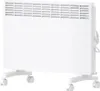 A white electric convection heater with wheels, shown from a side-diagonal angle against a white background. Podgląd zdjęcia produktu