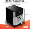 A product shot of an air fryer with dimensions and capacity indicated by text overlays. Produktbild-Vorschau