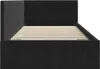 A black upholstered bed frame with a slatted base is shown from the side. Produktbild-Vorschau