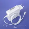 A white power adapter with a coiled white cable and a USB-C connector, set against a light purple background. A measurement line indicates 180cm. Podgląd zdjęcia produktu
