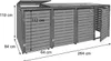 A three-bin outdoor storage unit for trash cans, with dimensions indicated. Produktbild-Vorschau