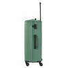 A green suitcase with an extended handle and wheels, shown from the side against a white background. Produktbild-Vorschau