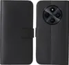 A black flip-style phone case is shown open, revealing the inside and the back of a phone with a circular camera module. Produktbild-Vorschau