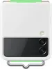 A white Samsung Galaxy Z Flip 3 phone case with green accents and a silver loop. Produktbild-Vorschau