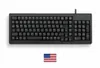 A black Cherry keyboard is shown on a white background with an American flag icon below it. Produktbild-Vorschau