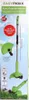 The image shows the packaging of a green cordless grass trimmer with various features highlighted. Produktbild-Vorschau